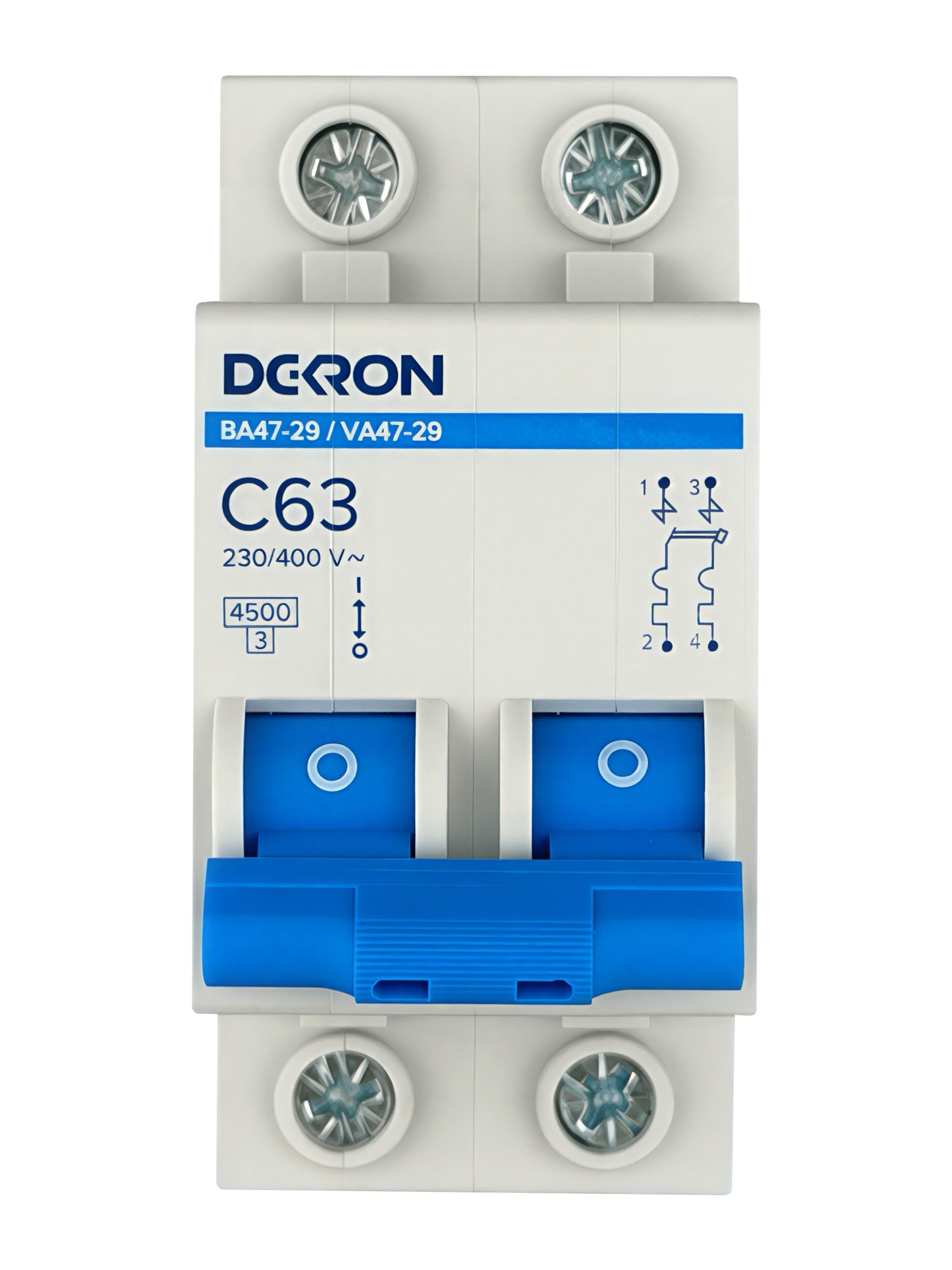Автоматический выключатель ВА47-29 2P С63A 4,5кА mcb29-2-C63-dek