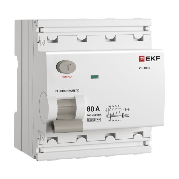 ВДТ ВД-100N 4P 80А 300мА AC эл-мех 6кА PROXIMA EKF