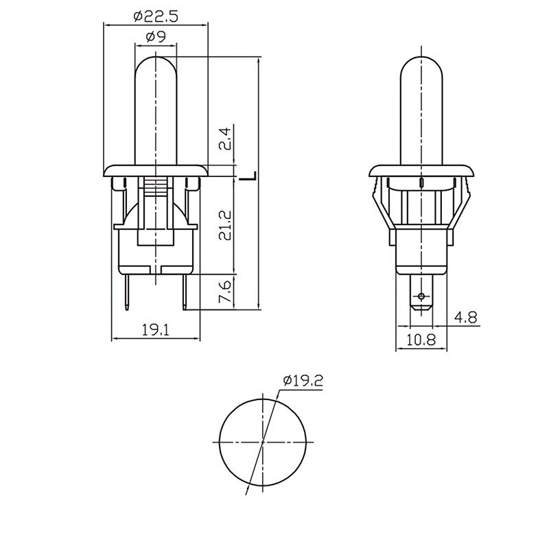 Выключатель-кнопка 250V 2.5А (2с) ON-(OFF) Б/Фикс белый (PBS-19С2) (мебельная) REXANT - Фото 2