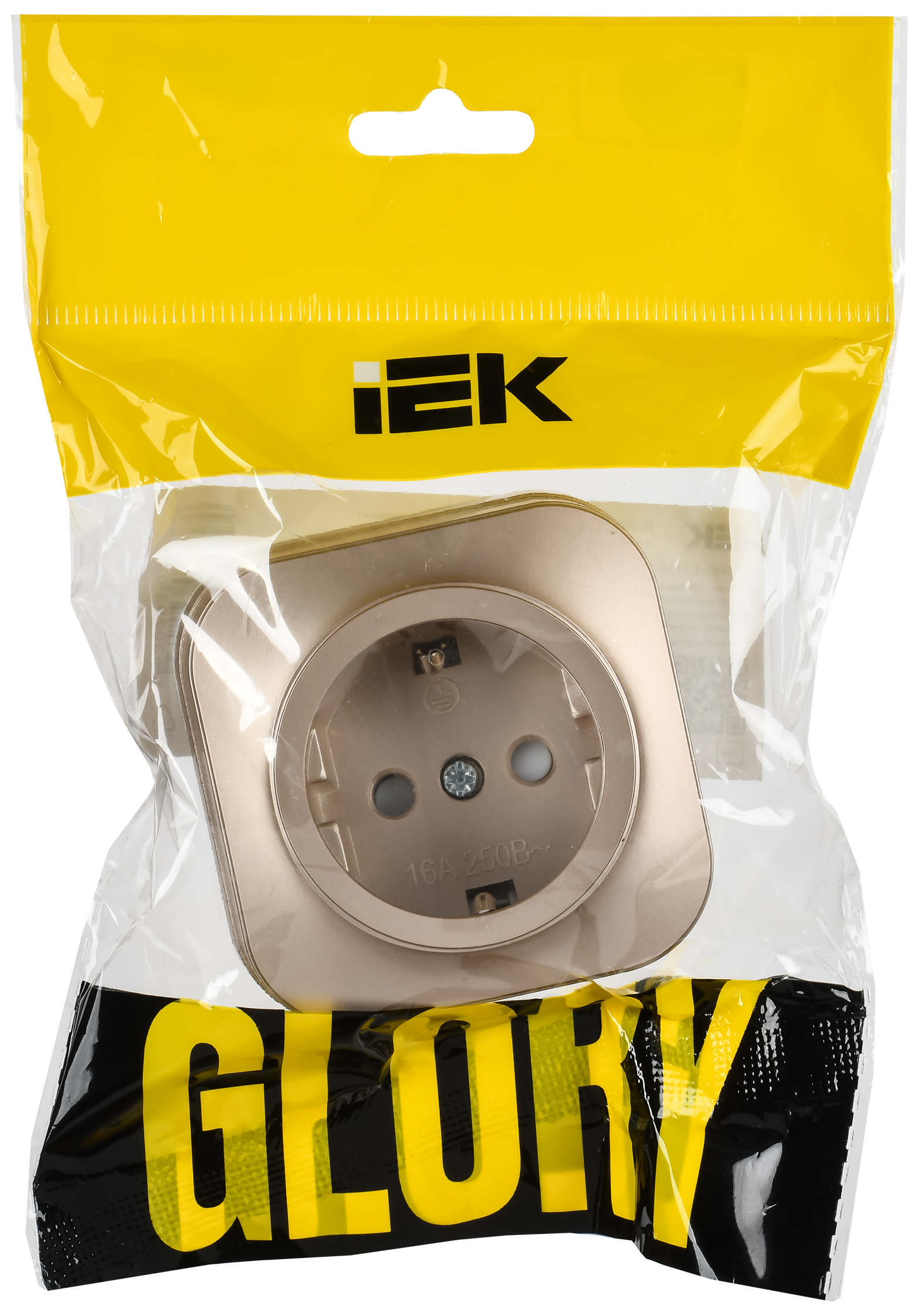 GLORY Розетка 1-местная для открытой установки с заземлением с защитными шторками 16А РСш20-3-ХШм шампань матовый IEK - Фото 2