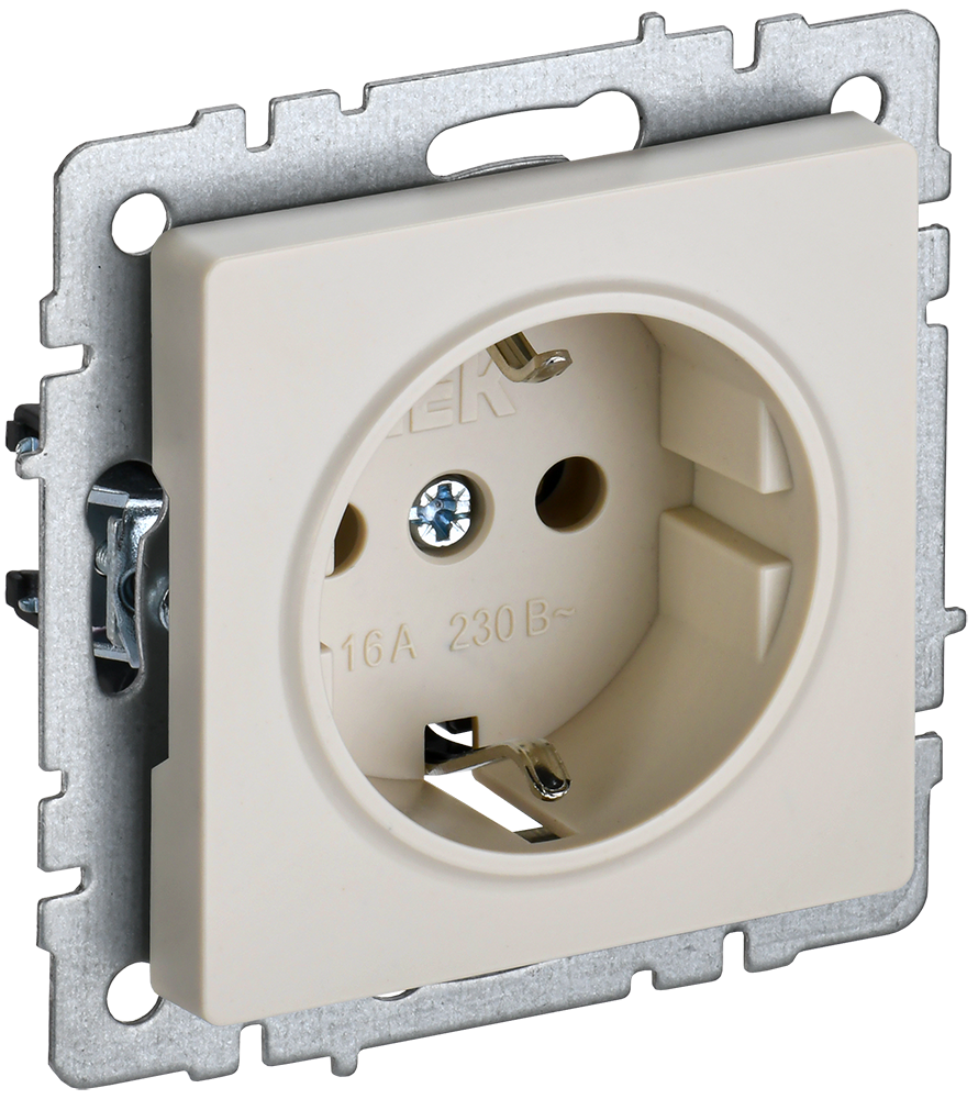 BRITE Розетка 1-местная с заземлением без защитных шторок 16А РС11-1-0-БрКр бежевый IEK BR-R11-16-K10