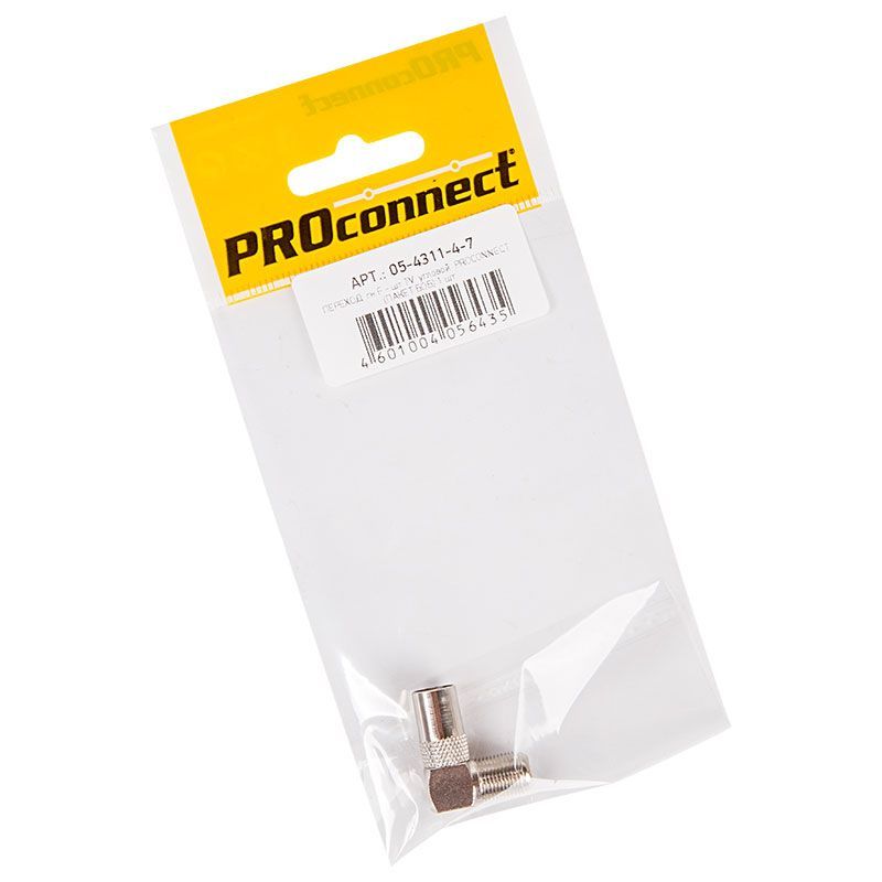 Переходник антенный, (гнездо F - штекер TV), угловой, 1 шт. PROconnect 05-4311-4-7