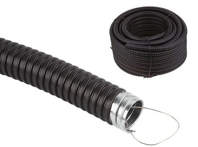 Металлорукав 12мм ПВХ нг  ЧЕРНЫЙ с протяжкой (50м) DEKRON DEK0205-0002
