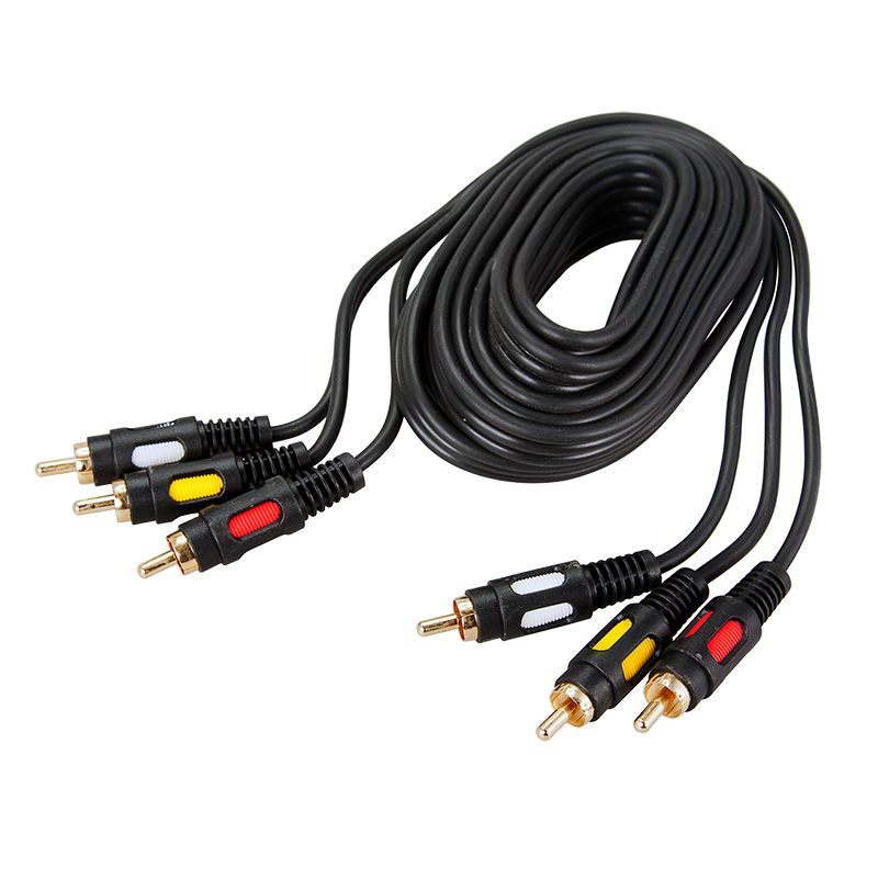 Шнур 3 RCA - 3 RCA, 5м, черный, Gold REXANT - Фото 2