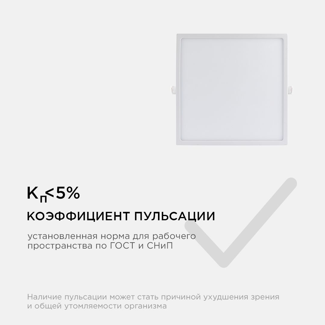 Панель светодиодная встраиваемая квадратная 24Вт, 1920Лм, 220*220/208*208 мм, 2700К, Apeyron - Фото 11