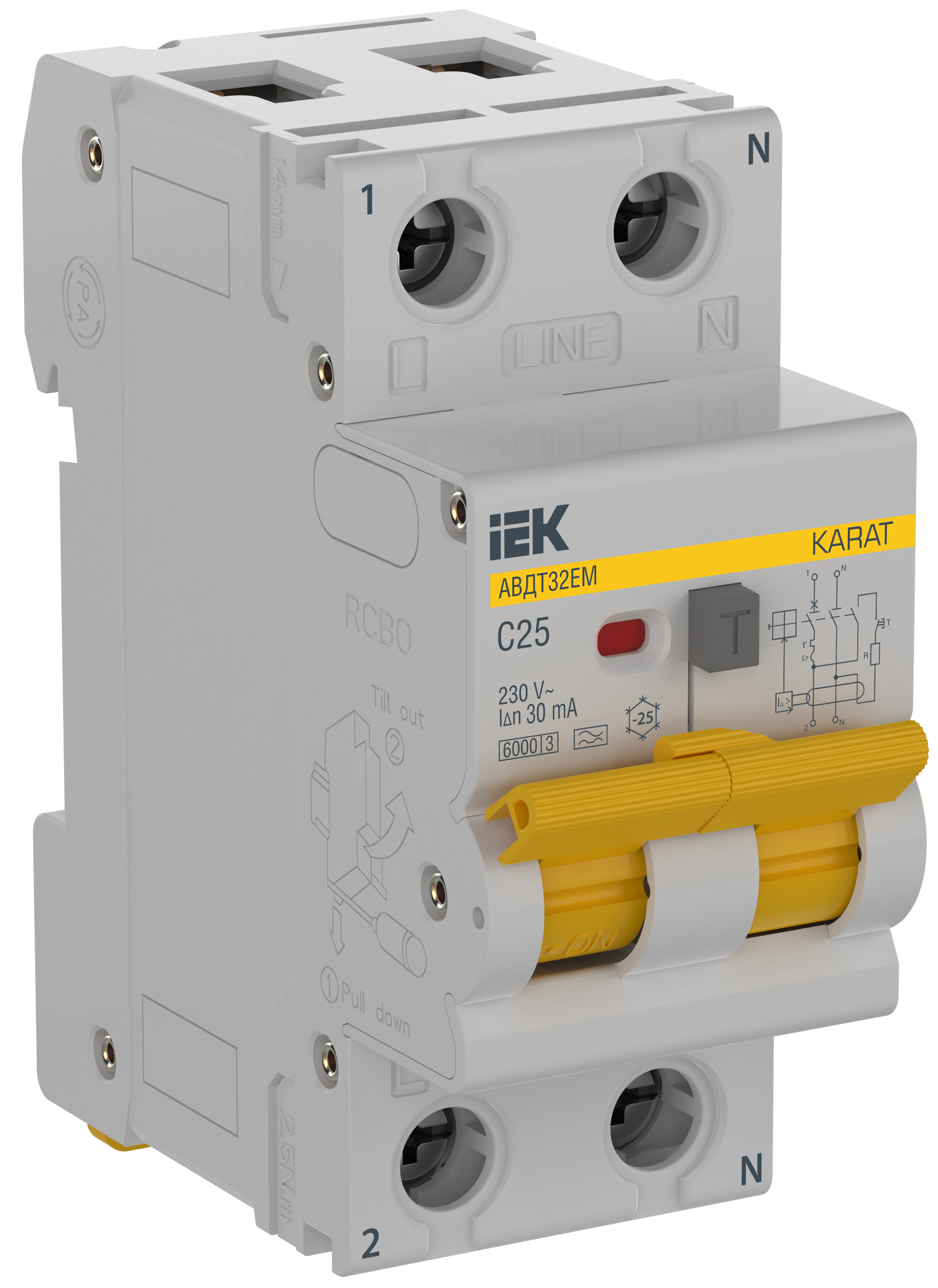 KARAT Автоматический выключатель дифференциального тока АВДТ32EM 1P+N C25 30мА тип A IEK
