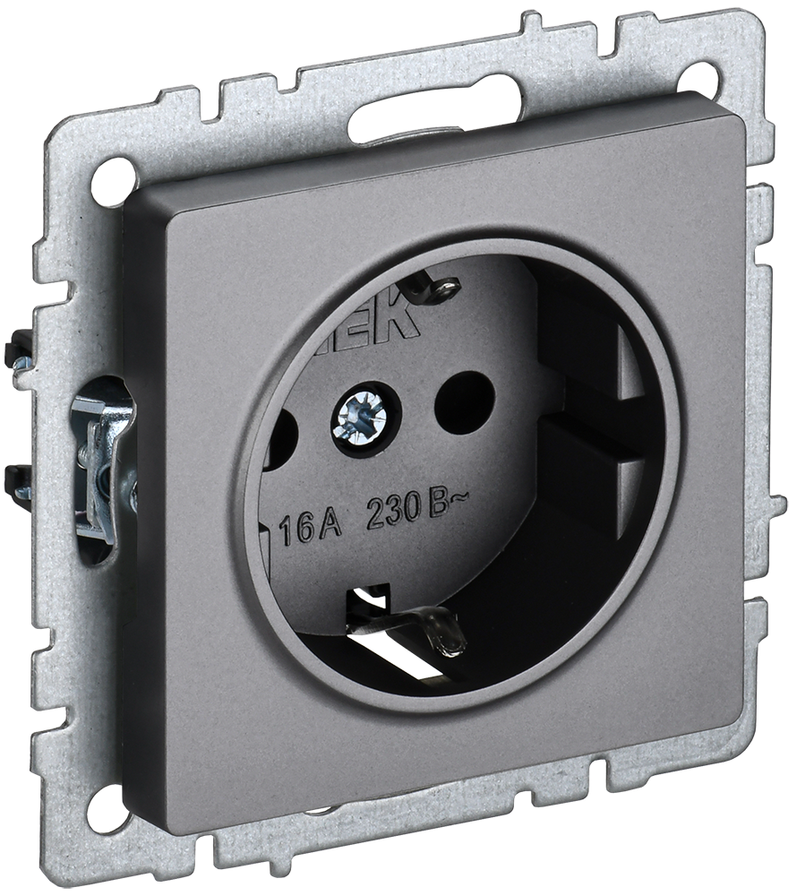 BRITE Розетка 1-местная с заземлением без защитных шторок 16А РС11-1-0-БрС сталь IEK BR-R11-16-K46