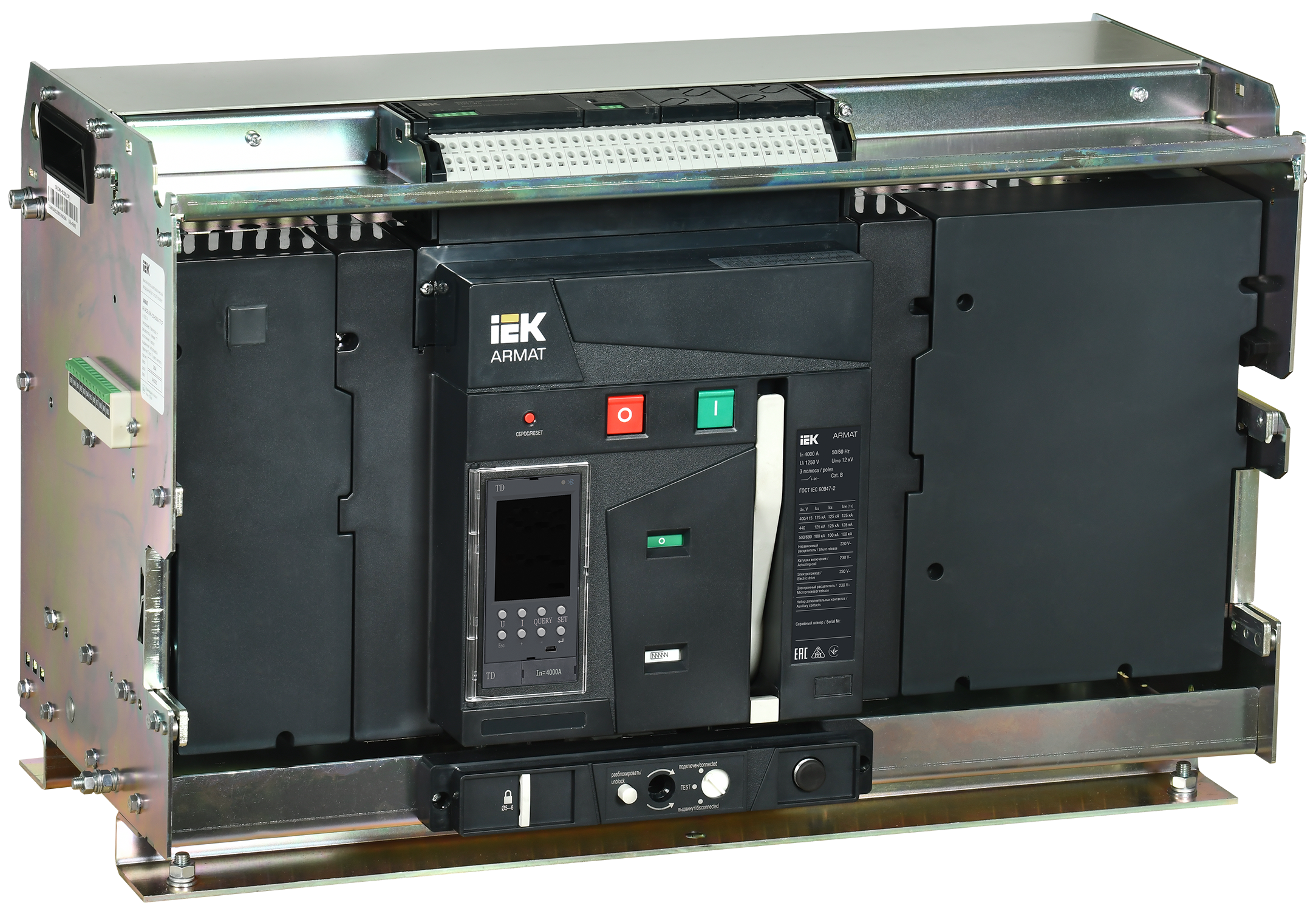 ARMAT AR-A6V TD40 3P W HR Выключатель автоматический воздушный 125кА расцепитель TD 4000А 3P выдвижной с аксессуарами ~220-240В: реле отключения, реле