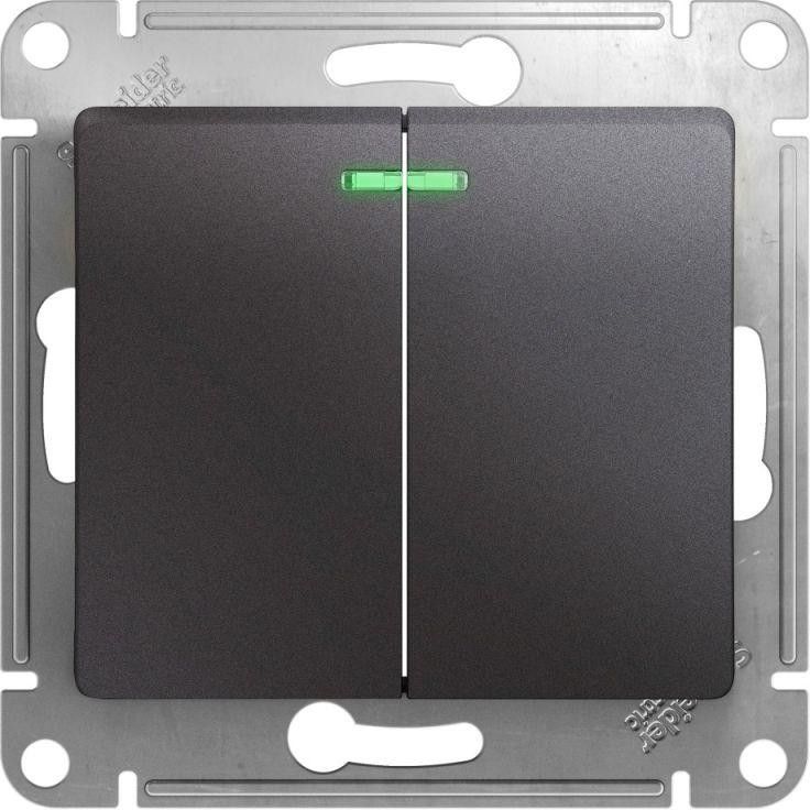 Выключатель 2-кл. СП Glossa 10А IP20 (сх. 5а) 10AX с подсветкой механизм графит SE GSL001353