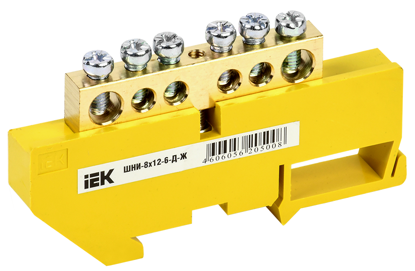 Шина PE "земля" на DIN-изол ШНИ-8х12-6-Д-Ж IEK