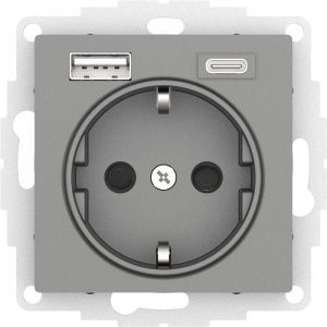 Розетка 3-м СП AtlasDesign 16А IP20 с 2-мя заряд. устройствами USB тип A+C механизм сталь SE ATN0009 1504200