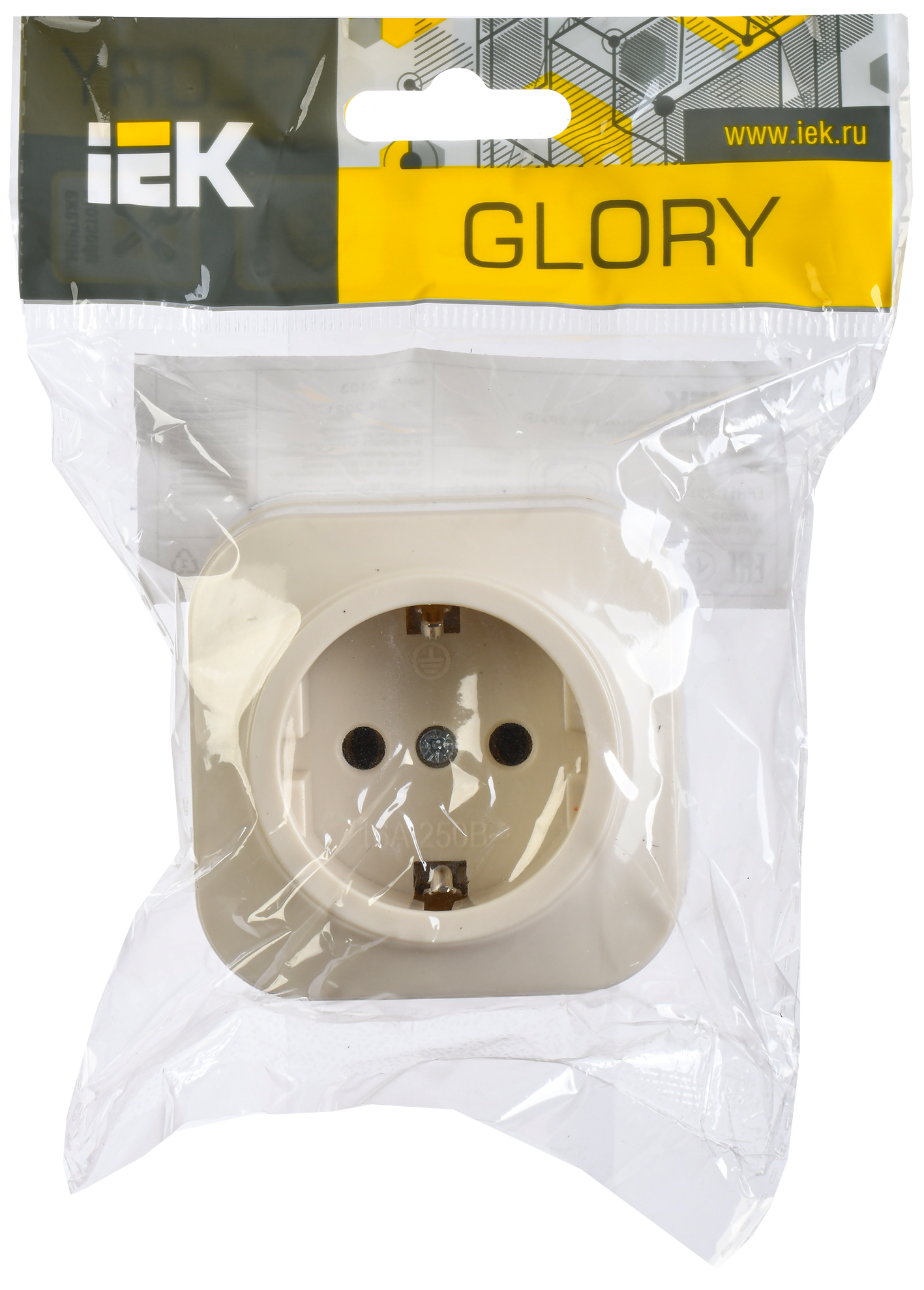 GLORY Розетка 1-местная для открытой установки с заземлением без защитных шторок 16А РС20-3-ХК кремовый IEK - Фото 2