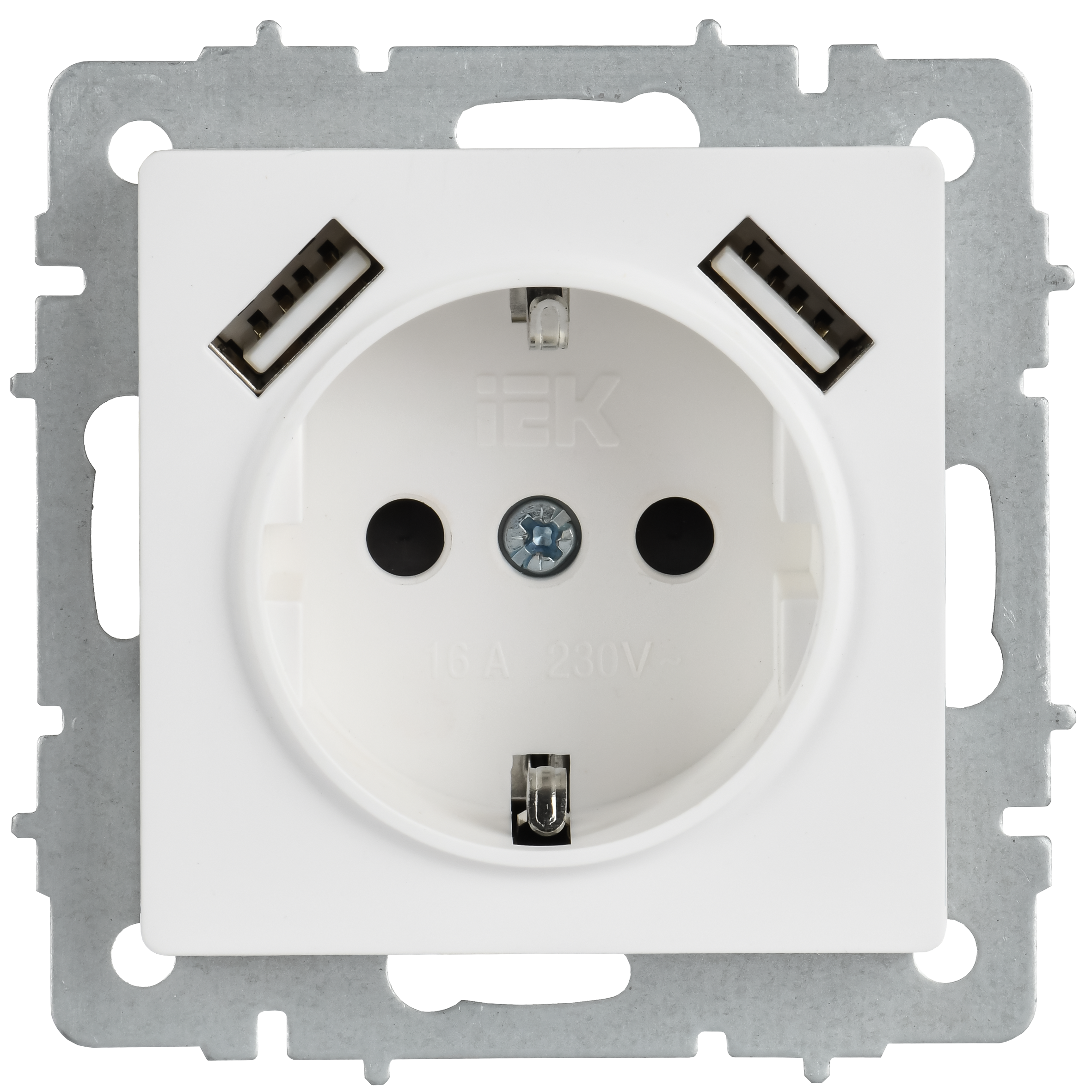 BRITE Розетка 1-местная с заземлением с защитными шторками 16А с USB A+A 5В 3,1А РЮш10-2-БрАБ арктический белый IEK - Фото 3