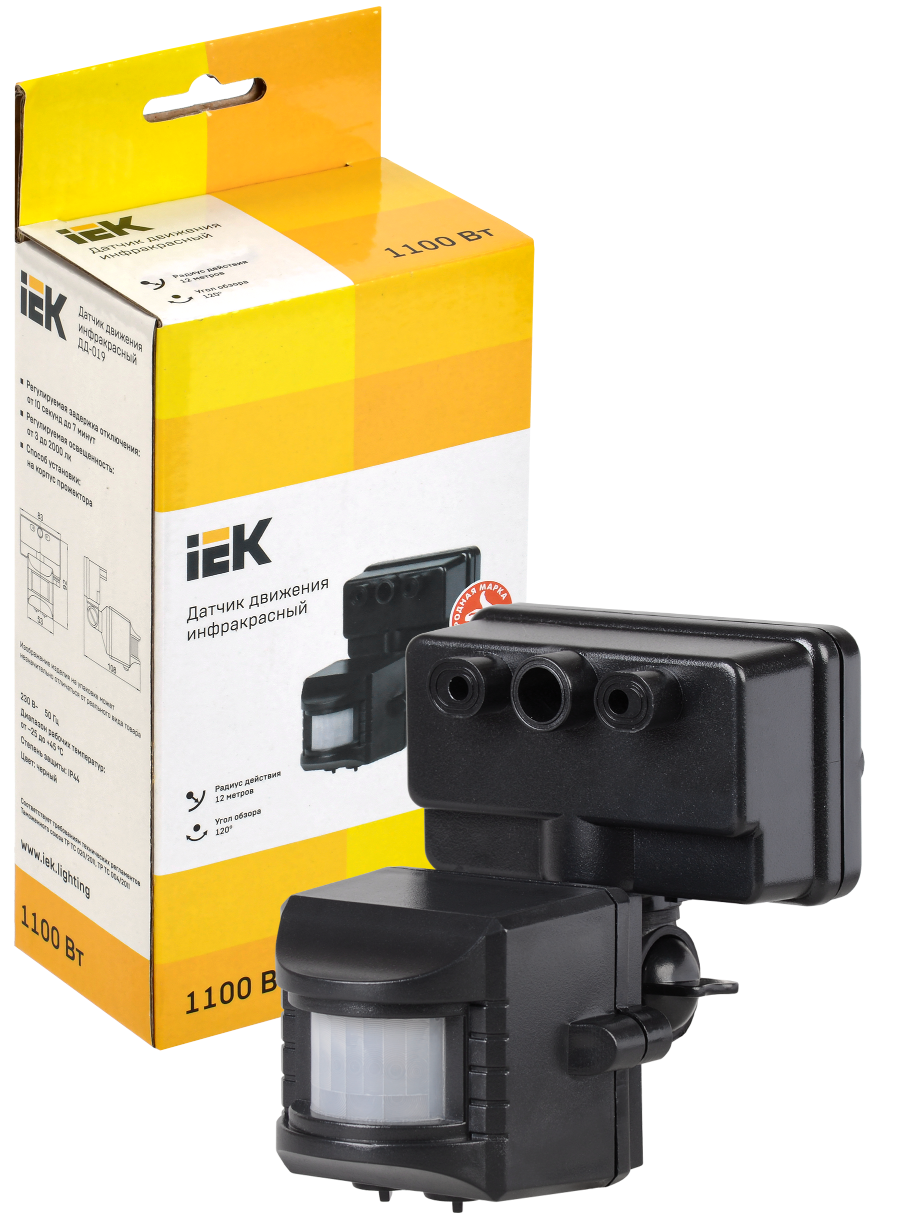 Датчик движения ДД-019 1100Вт 120град 12м IP44 черный IEK - Фото 3