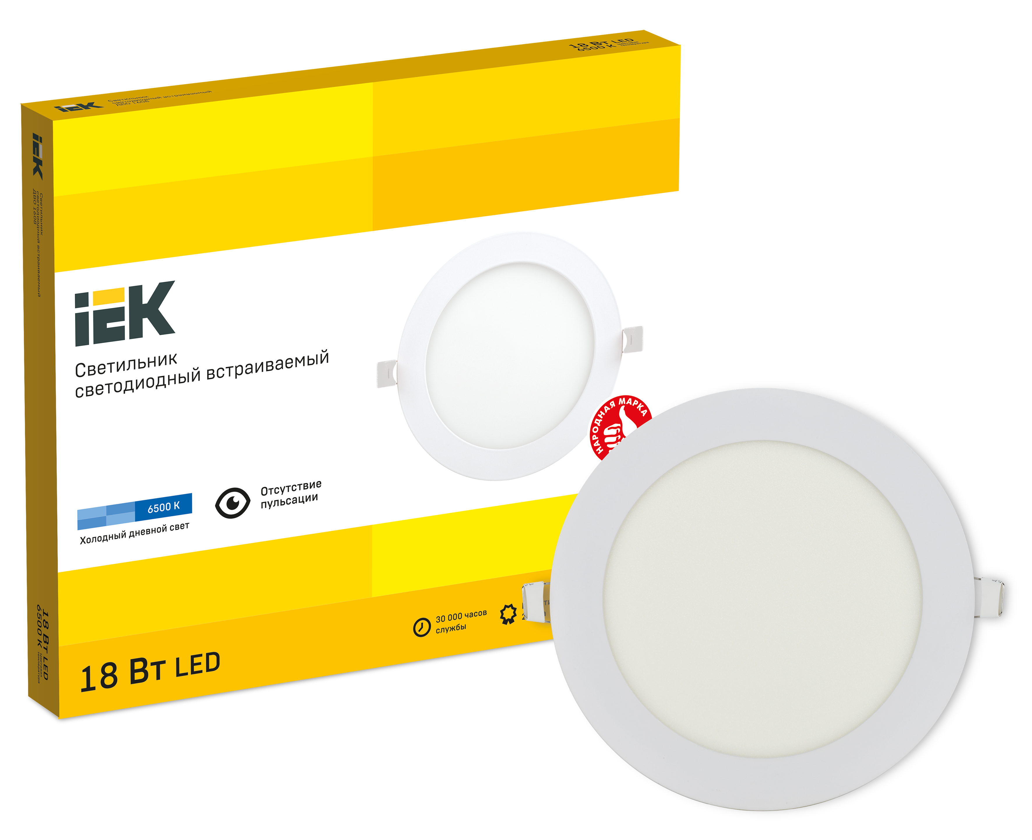 Светильник ДВО 1608 белый, круг LED 18Вт 6500 IP20 IEK - Фото 2