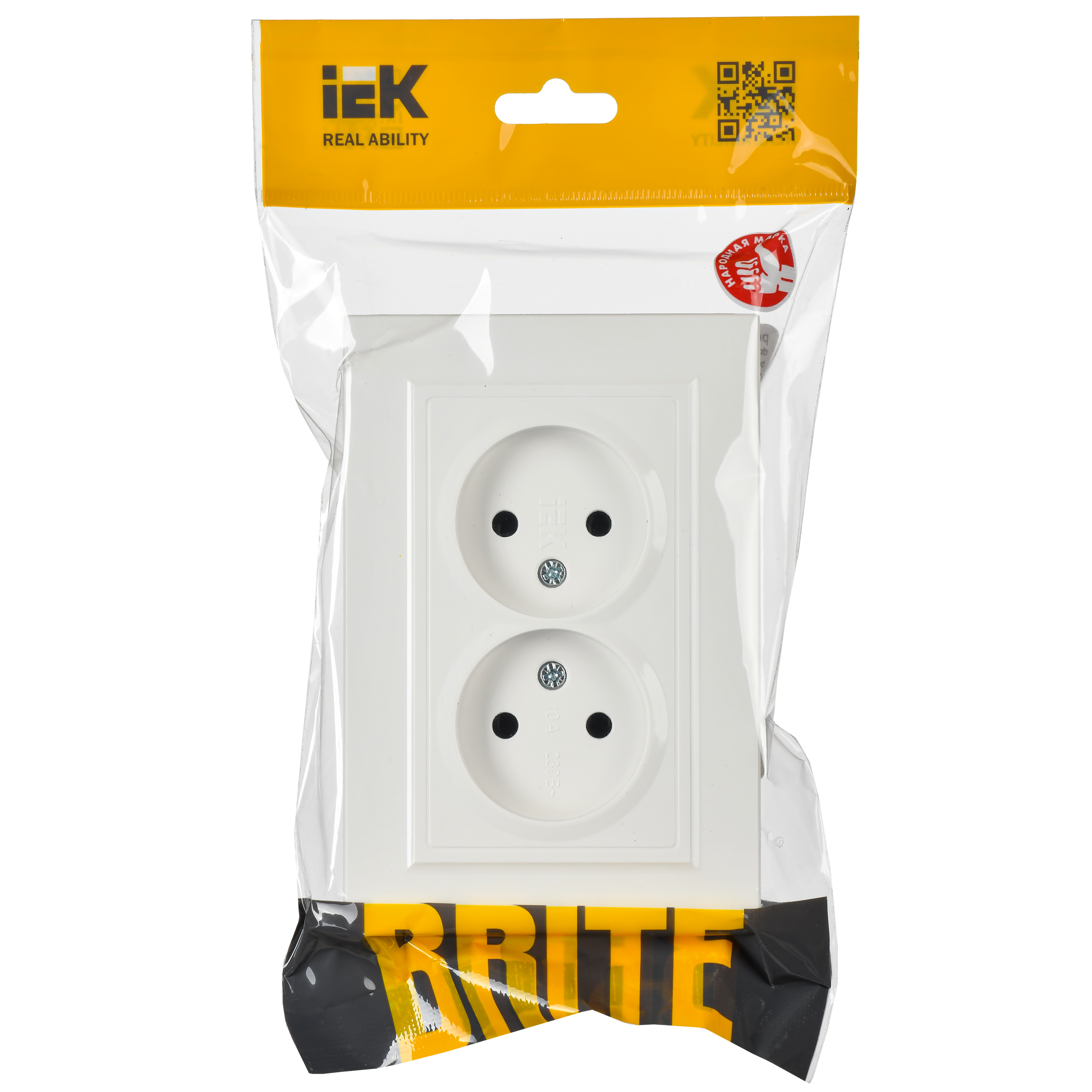 BRITE Розетка 2-местная без заземления без защитных шторок 10А в сборе РС12-2-БрБ белый IEK - Фото 2