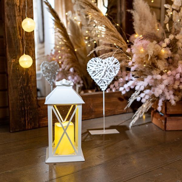 Декоративный фонарь со свечой 14x14x29 см, белый корпус, теплый белый цвет свечения NEON-NIGHT - Фото 10
