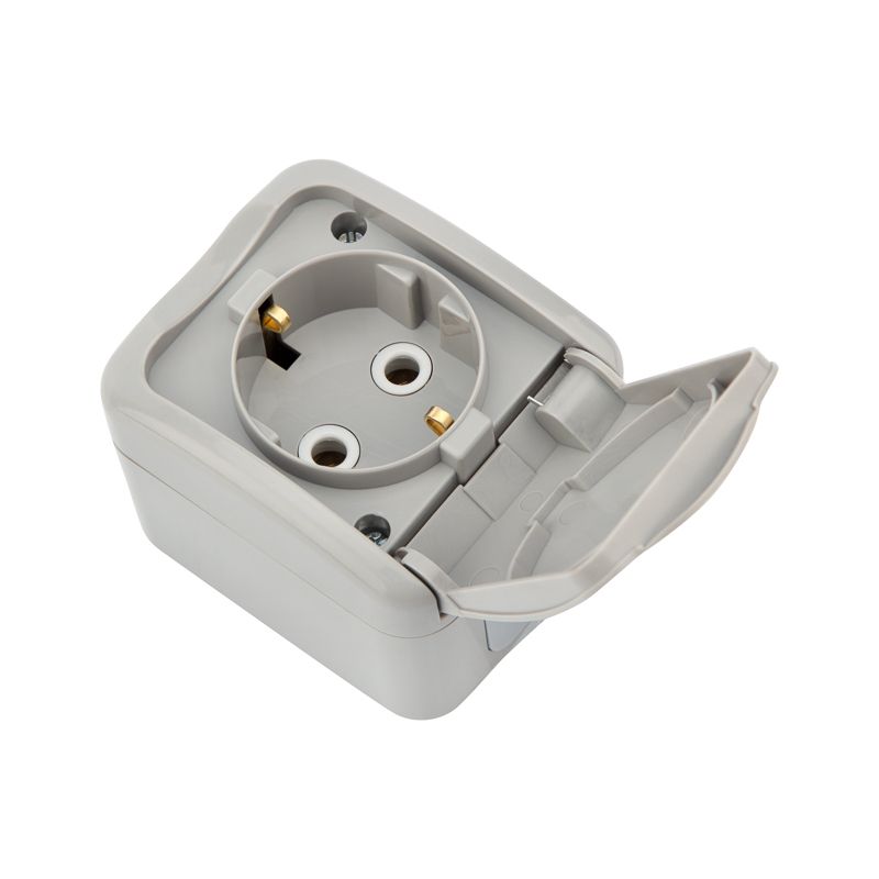 Розетка одноместная Mini OG IP54, с заземлением, о/у, серая KRANZ - Фото 3