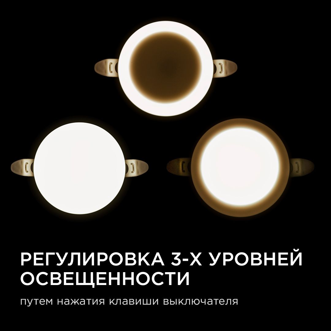 Панель светодиодная встраиваемая безрамочная FLP, 9Вт (6Вт+3Вт), 230В/50Гц, 770лм, 4000К, IP20, ø90х - Фото 4