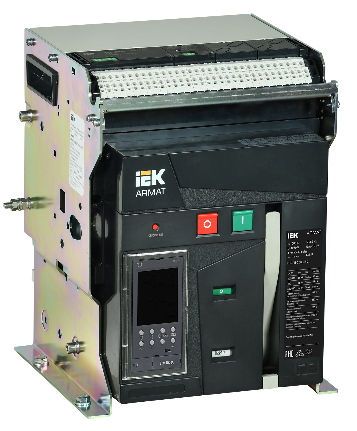 ARMAT AR-A2C TD10 3P F HR Выключатель автоматический воздушный 55кА расцепитель TD 1000А 3P стационарный с аксессуарами ~220-240В: реле отключения, ре
