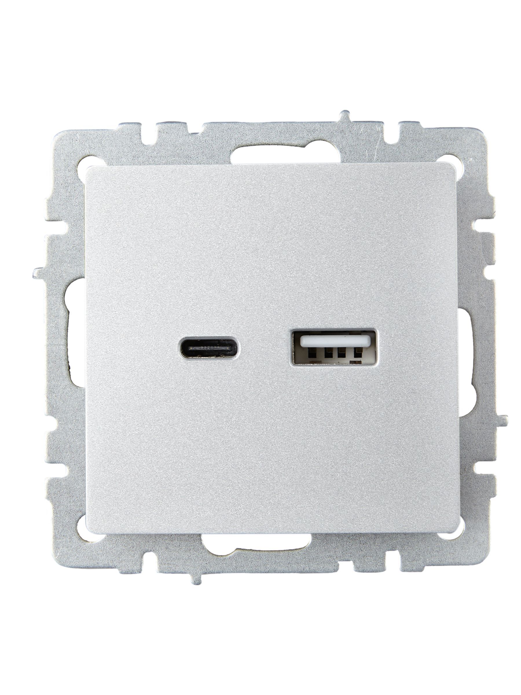 BRITE Розетка USB A+C 18Вт РЮ11-1-БрА алюминий IEK - Фото 7