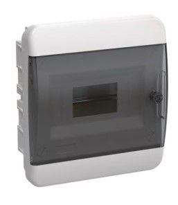 Корпус пластиковый БЕЛЫЙ ЩРВ-П-6, черная прозрачная дверь IP41, DEKRON для защиты электрооборудования