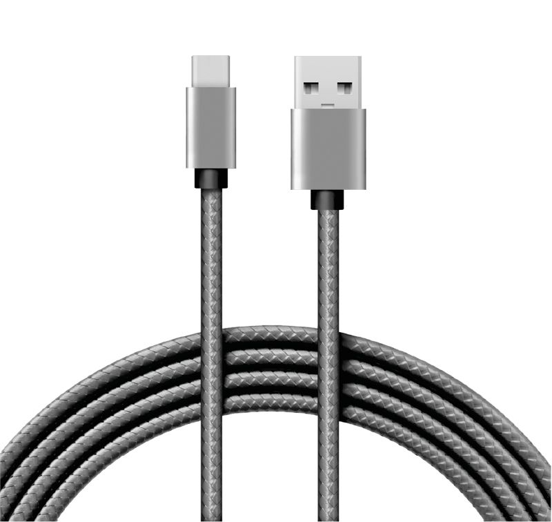 Кабель USB-A – Type-C, 3A, 1м, в темно-серой нейлоновой оплетке REXANT