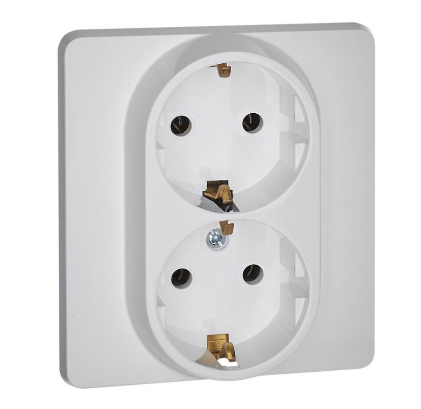 INSPIRIA Розетка 2-местная с заземлением без защитных шторок 16А в сборе белый 673750