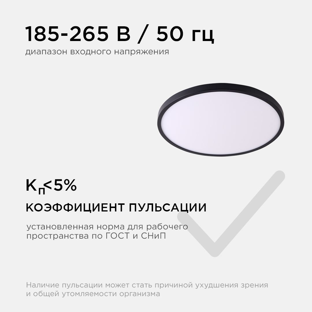 Светильник светодиодный, накладной, SPIN, 24Вт, 230В/50Гц, 2400лм, 4000К, IP40, ø230х25, круг, черны - Фото 11