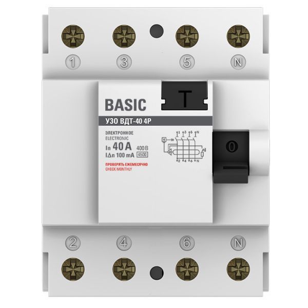 УЗО 4P 40А 100мА тип АС эл. Basic - Фото 5