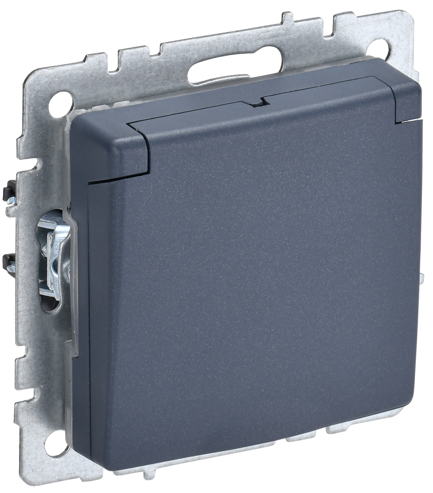 BRITE Розетка 1-местная с заземлением с защитными шторками и крышкой 16А IP20 РСбш10-3-БрМ маренго IEK