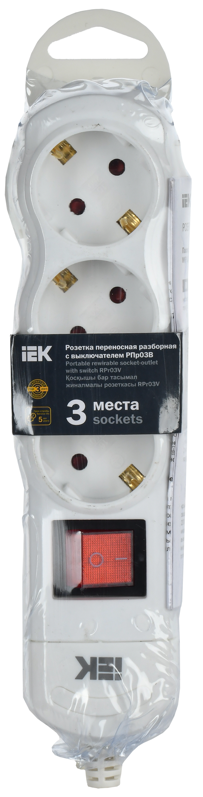 Розетка переносная разборная с выключателем РПр03В 3 места IEK - Фото 2