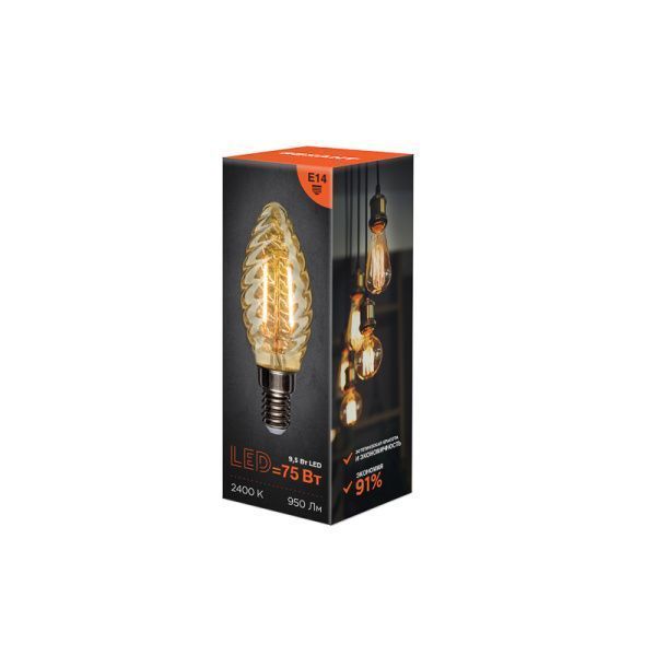Лампа филаментная Витая свеча LCW35 9,5Вт 950Лм 2400K E14 золотистая колба REXANT - Фото 3