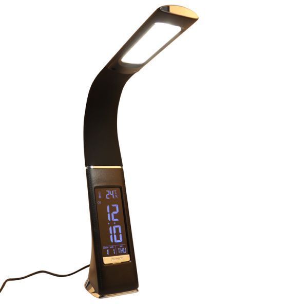 Светильник настольный REXANT Cesar LED с поворотом излучающей поверхности на 360°, 5000 К, часы, термометр, будильник, календарь, цвет черный - Фото 9