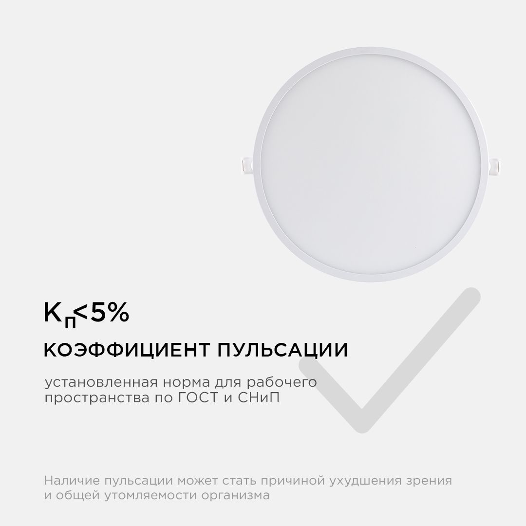 Панель светодиодная встраиваемая круглая 24Вт, 1920Лм, Ф220/208мм, 4500К, Apeyron - Фото 11