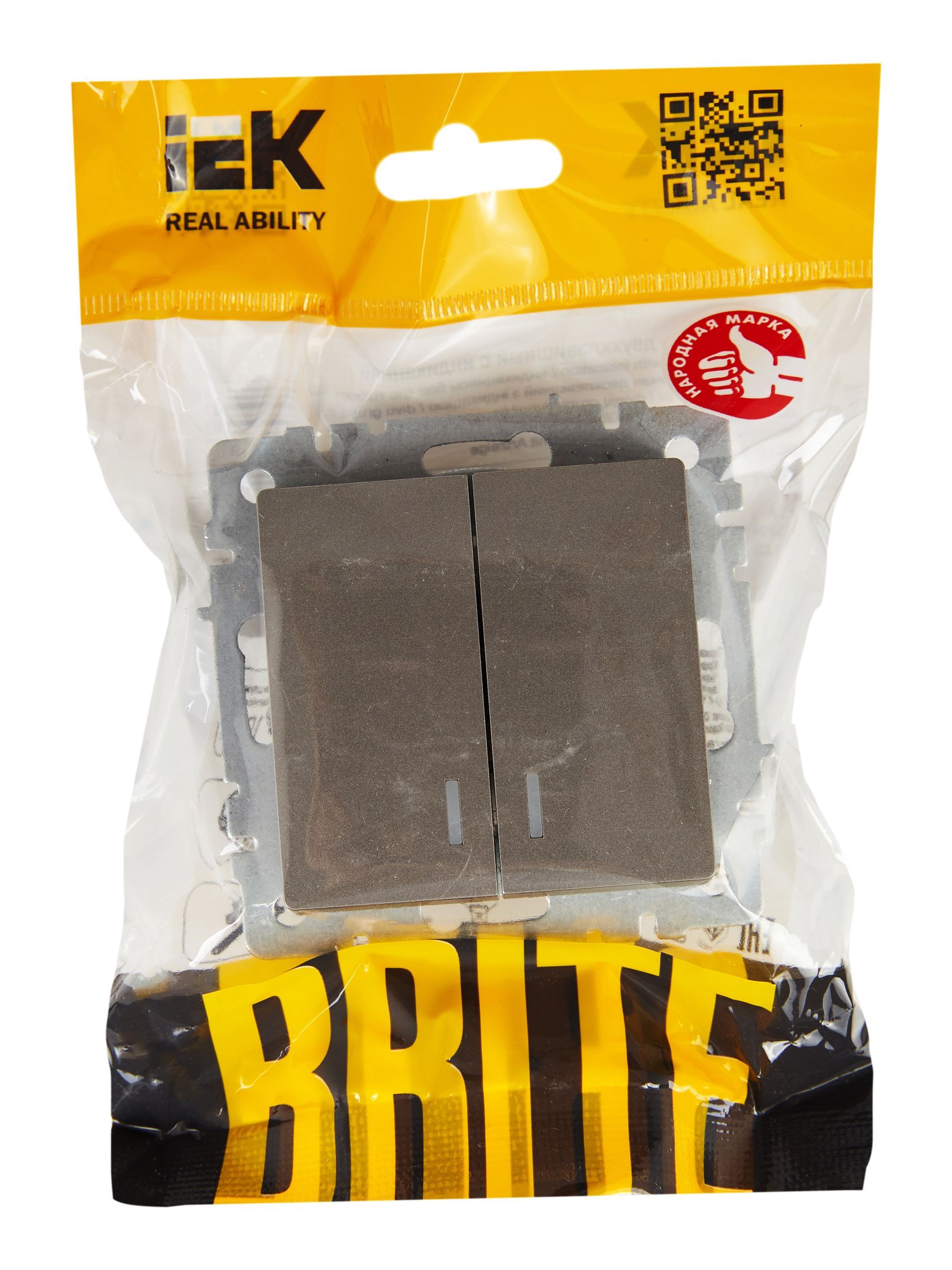 BRITE Выключатель 2-клавишный с индикацией 10А ВС10-2-1-БрС сталь IEK - Фото 2