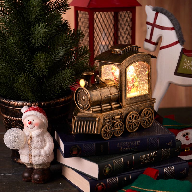 Декоративный фонарь Паровоз с эффектом снегопада и подсветкой - Фото 2