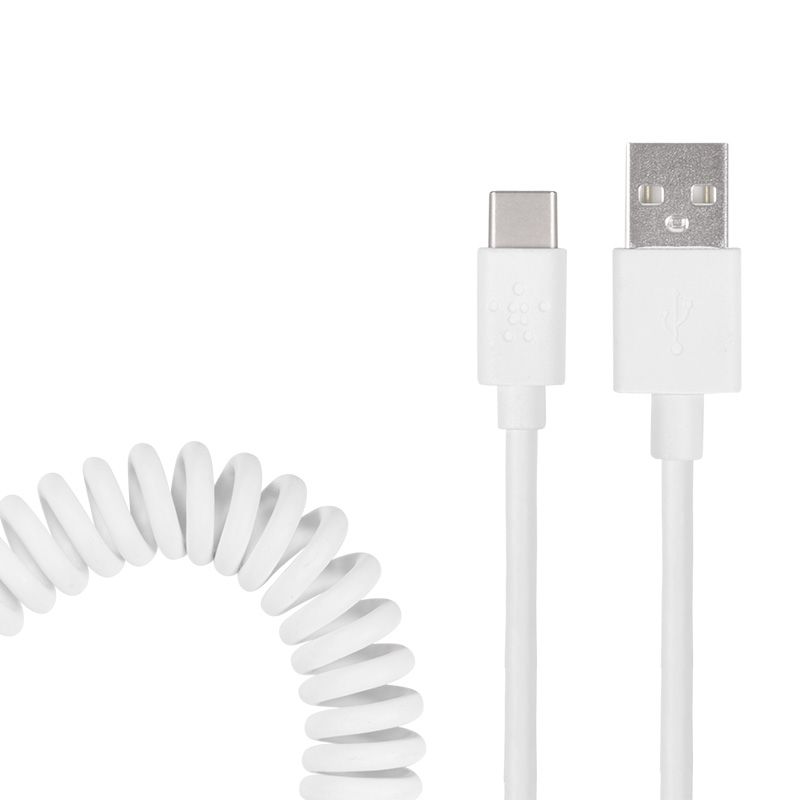 USB кабель USB Type-C, белый ПВХ, 1,5 метра (шнур спираль) REXANT