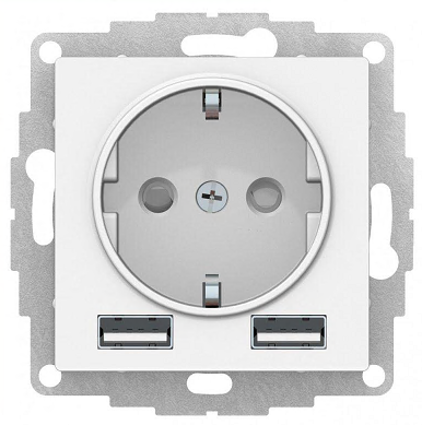 Розетка AtlasDesign 16А с 2-мя заряд. устройствами USB тип A+A 5В/2.4А 2х5В/1.2А механизм лотос SE ATN001330 1739924