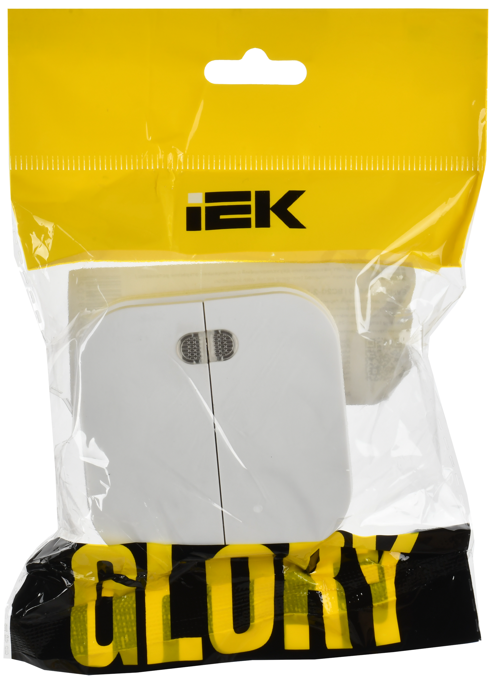 GLORY Выключатель 2-клавишный для открытой установки с индикацией 10А ВС20-2-1-ХБм белый матовый IEK - Фото 2