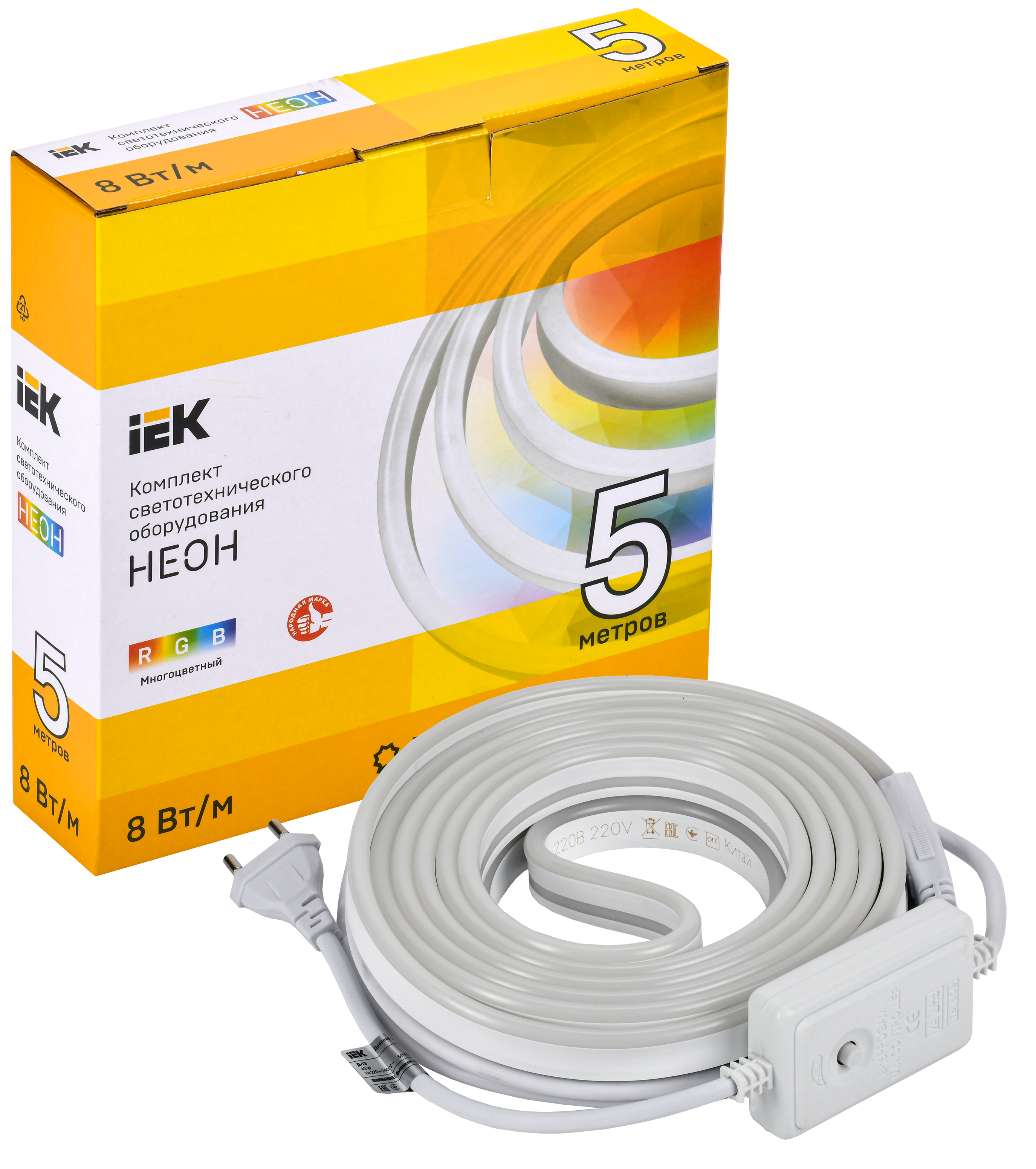 Комплект светодиодной подсветки "Неон" (лента LED 5м LSR5-5050RGB60-8-IP65-220В + драйвер) IEK - Фото 2