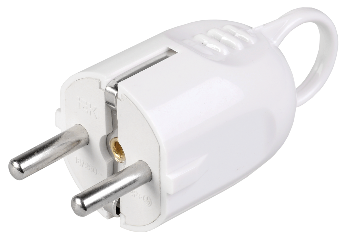 Вилка разборная угловая ВПу12-01-Ст с заземляющим контактом с кольцом 16А белая IEK EVP12-16-01-K01