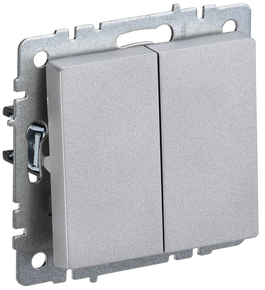 BRITE Выключатель 2-клавишный 10А ВС10-2-0-БрА алюминий IEK