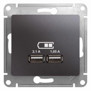 Розетка USB 2-м СП Glossa тип A+A 5В/2100мА 2х5В/1050мА механизм графит SE GSL001333 504581