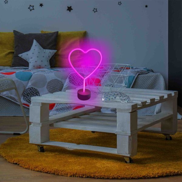 Светодиодный настольный неоновый светильник "Сердце", 3Вт, питание 3*АА, цвет свечения розовый - Фото 3