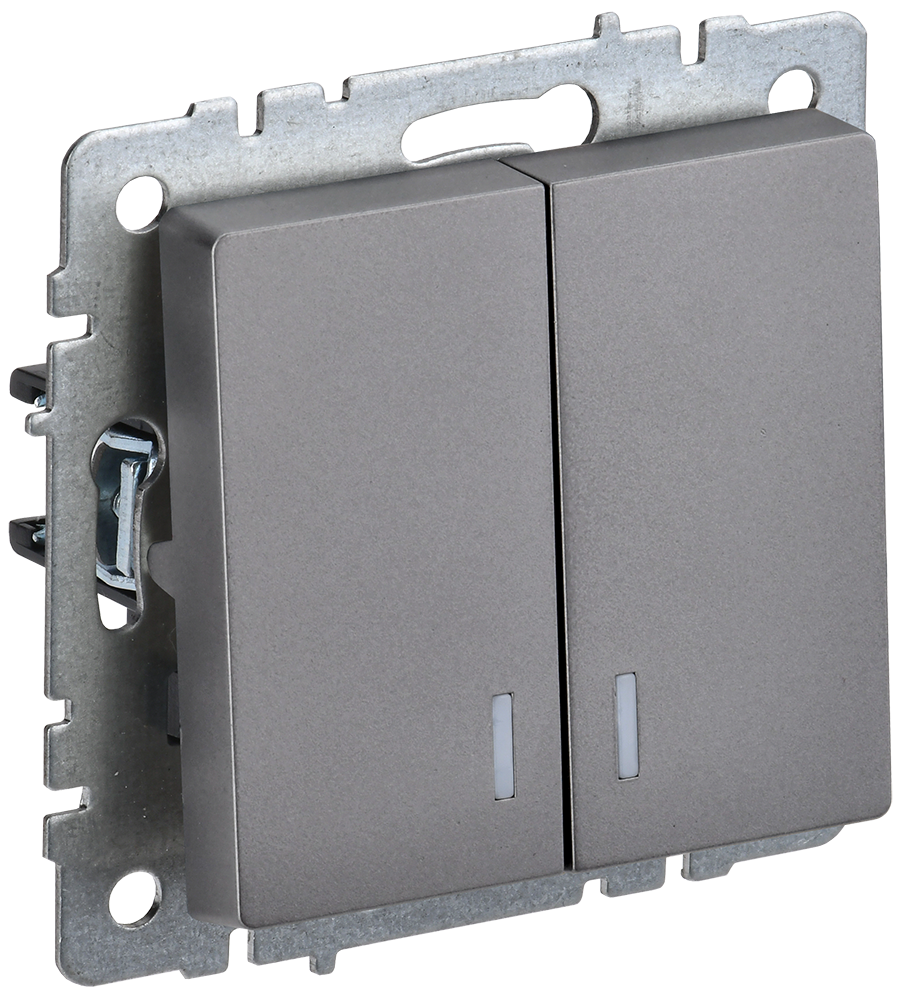 BRITE Выключатель 2-клавишный с индикацией 10А ВС10-2-1-БрС сталь IEK