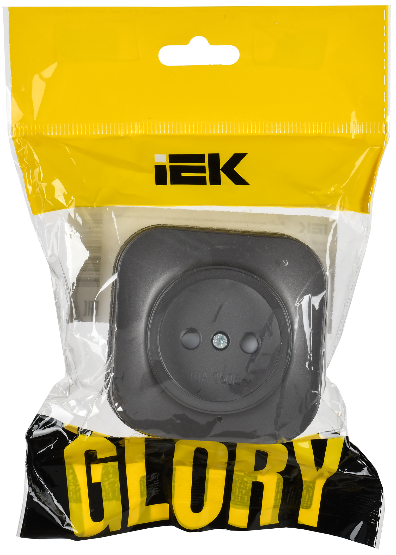 GLORY Розетка 1-местная для открытой установки без заземления с защитными шторками 10А РСш20-2-ХСм сталь матовый IEK - Фото 2