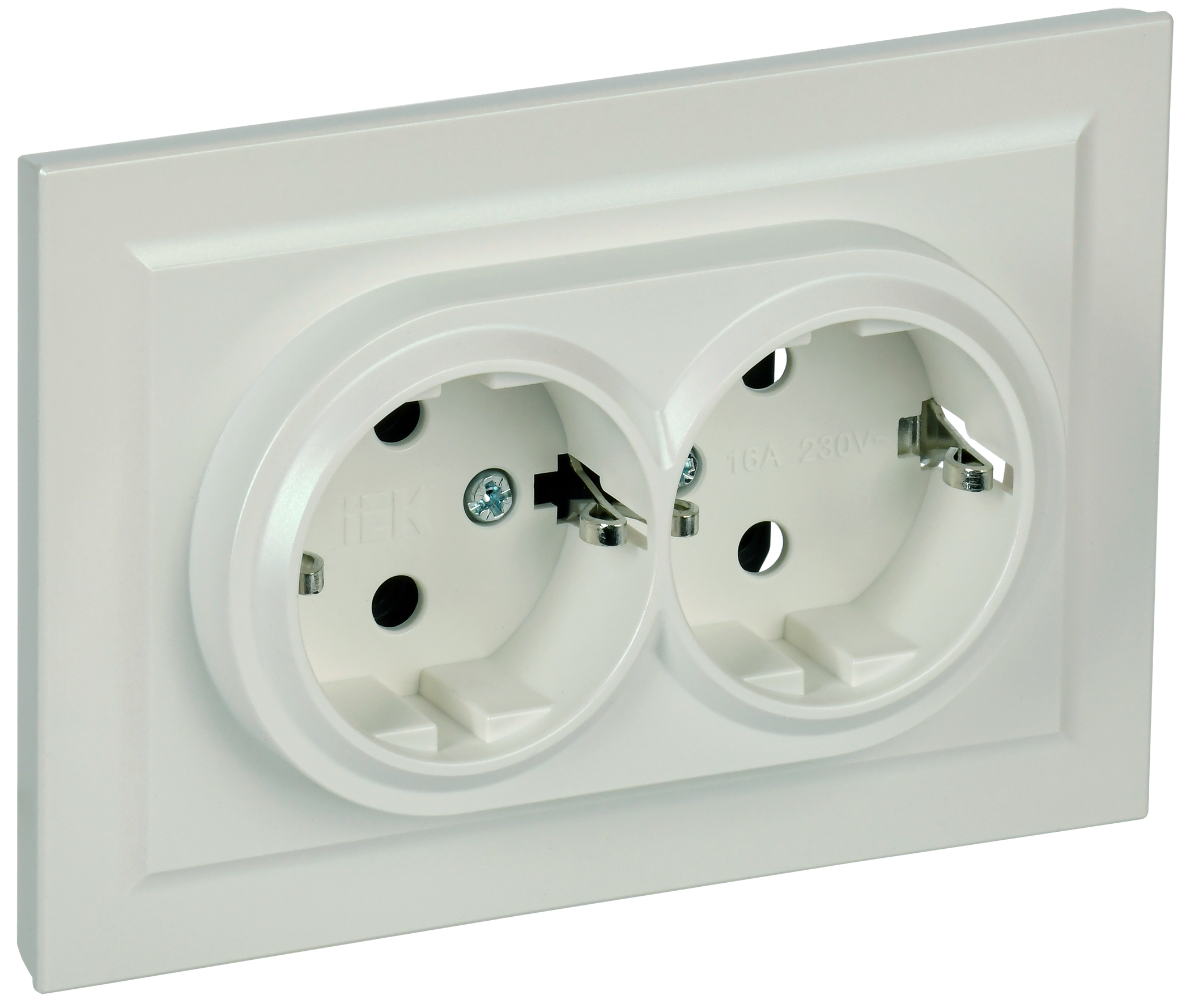 BRITE Розетка 2-местная с заземлением с защитными шторками 16А в сборе РСш12-3-БрЖ жемчуг IEK BR-R24-16-K36-F