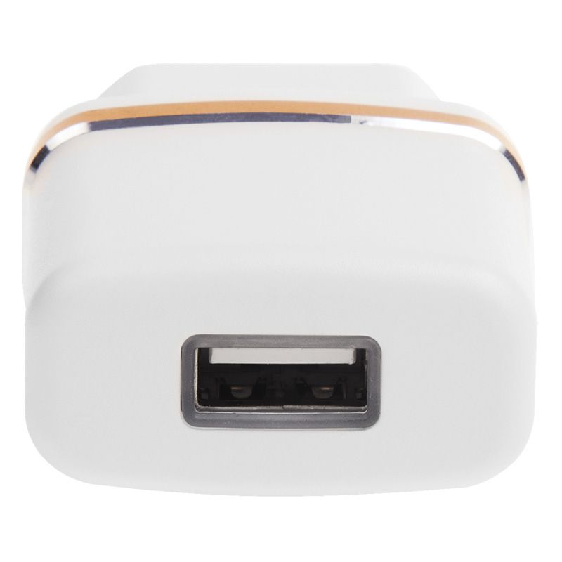 Сетевое зарядное устройство USB (СЗУ) (5 V, 2100 mA) белое с золотой полоской REXANT - Фото 2