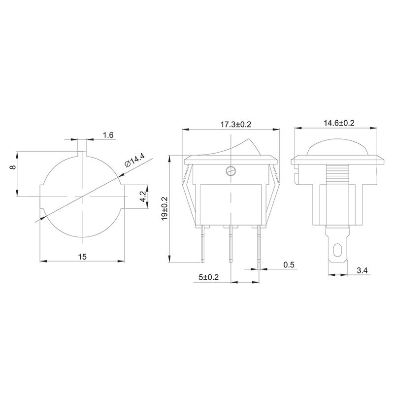 Выключатель клавишный круглый 250V 3А (3с) ON-OFF красный  с подсветкой  Micro  (RWB-106, SC-214)  REXANT Индивидуальная упаковка 1 шт - Фото 2